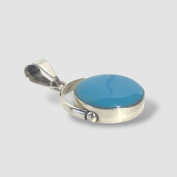 925 Sterling Silver Turquoise Natural Stone Round Pendant Women Vintage Jewelry - Picture 5 of 9